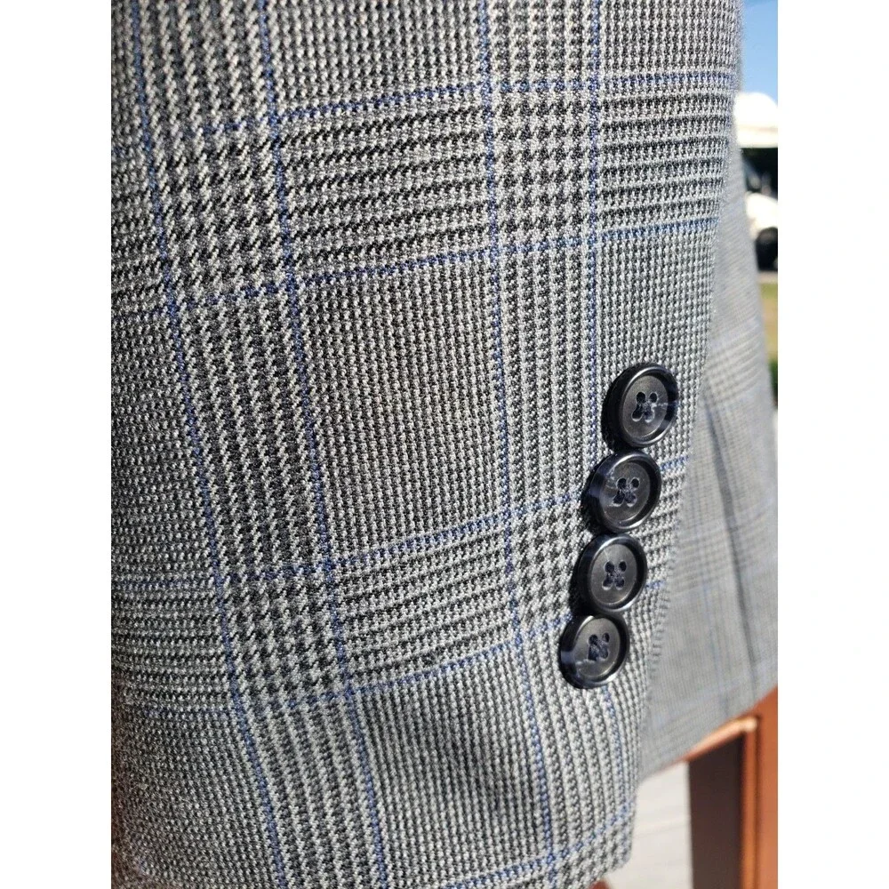 Club Room Men's Sport Coat Blazer 2 Button Gray Plaid Poly Blend 40R Blue Stripe - Picture 4 of 14
